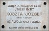 Koszta József emléktáblája a Zrínyi u. 2. számú ház falán. Fotó: Tímár Ferenc