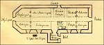 Gaál István (1723-1768) református lelkipásztor sírjának jelölése az 1761-1801 között volt előző templom alaprajzán. Forrás: Papp Lajos kézírásos egyháztörténete